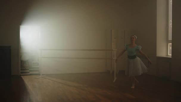 Очаровательный Балет Грациозные Танцевальные Исследования Талантливой Балерины Обнимающей Нежный Стиль — стоковое видео