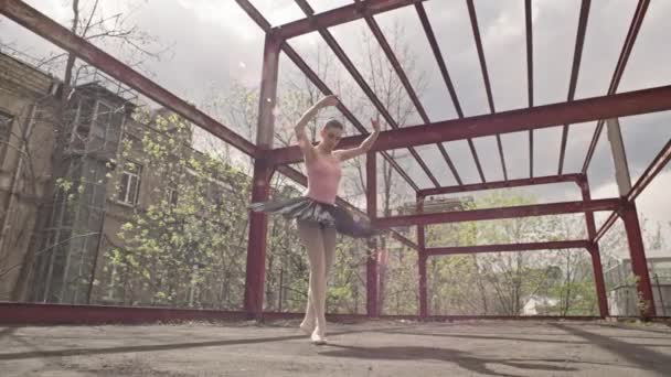 Urban Ballet Elegance Exploring Grace Ballerinas Cityscapes Door Middel Van — Stockvideo