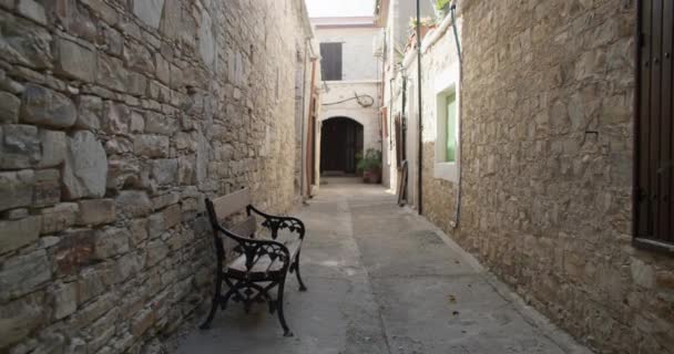 Lefkara Kıbrıs Eski Sokaklarının Mimarisi Antik Binalar Sokakların Taş Ustası — Stok video