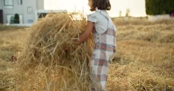 Whimsical Journey Delightful Child Dancing Hay Bales Exploring Farm Life — Stockvideo