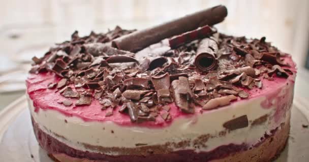 Achtergrond Video Close Van Een Feestelijk Verjaardagstaart Dessert Gelukkige Verjaardag — Stockvideo