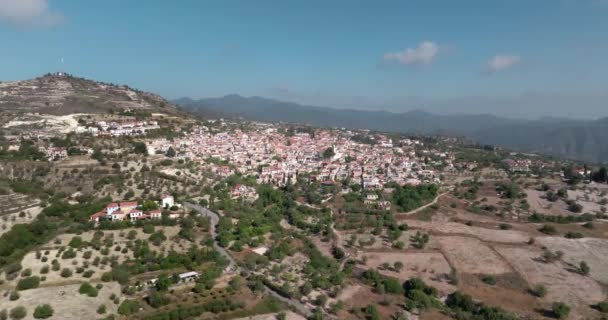 Widok Lotu Ptaka Miasto Lefkara Cyprus Architektura Starego Europejskiego Miasta — Wideo stockowe