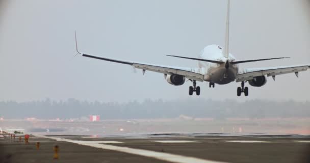 Aviação Viagens Aéreas Avião Passageiros Pousa Pista Turistas Chegaram Aeroporto — Vídeo de Stock