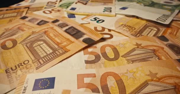 Фоновое Видео Крупным Планом Банкнот Разных Номиналов Евро Высококачественные Кадры — стоковое видео