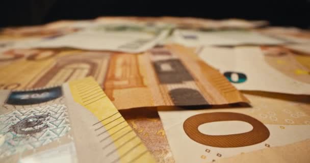 Primer Plano Moneda Del Euro Varias Denominaciones Mesa Banca Cambio — Vídeo de stock