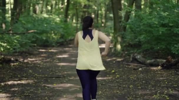Active Lifestyle Natures Omfamna Flicka Engagerande Uppfriskande Park Jog Högkvalitativ — Stockvideo
