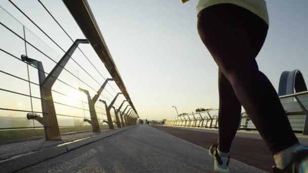 Chasing Dreams Cityscapes Empowering Story Fitness Enthusiasts Urban Jogging Adventure — Vídeo de stock