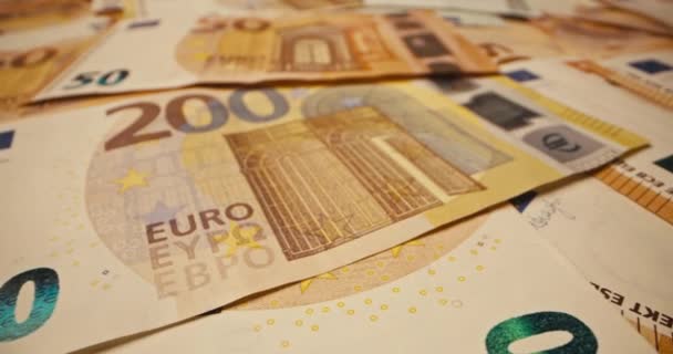 Close Das Notas Euro Que Encontram Sobre Mesa Operações Cambiais — Vídeo de Stock