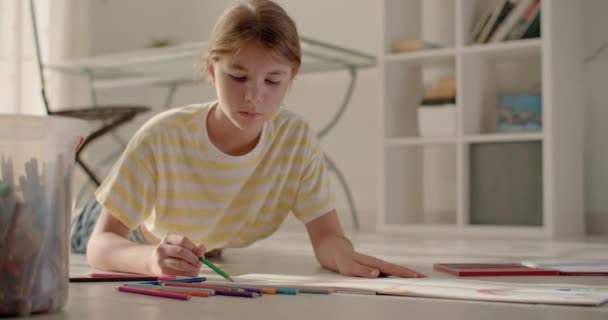 Symfonia Kolorów Odkrywanie Artystycznej Odysei Nastolatki Poprzez Kolorowe Kreacje Ołówkowe — Wideo stockowe