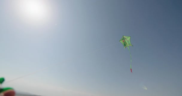 Adorable Girl Launching Colorful Kite Vast Open Field Embracing Freedom — Stock Video