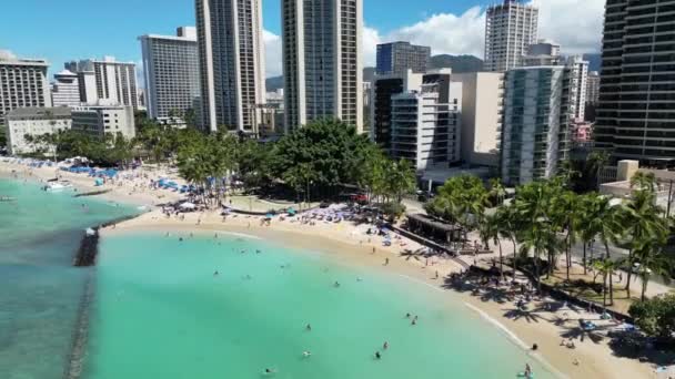 Vista Aérea Hawaiian Islands Honolulu Usa Cityscape Com Aterros Altos — Vídeo de Stock