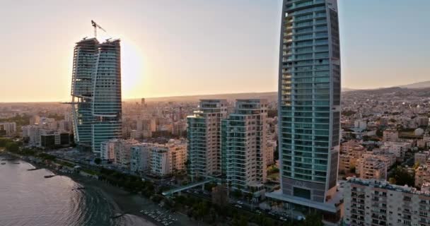 Vista Aérea Del Paisaje Urbano Limassol Oeste Chipre Edificios Gran — Vídeos de Stock