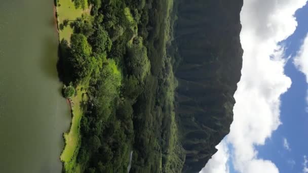Explore Enchanting Landscape Aerial Perspectives Hawaiis Tropical Forests Mountain Peaks — Stock Video
