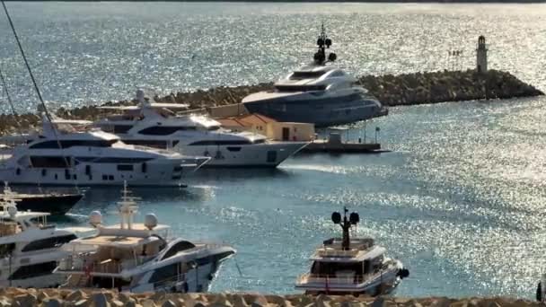 Majestic Limassol Marina Chipre Vista Aérea Lavish Yachts Boats Imagens — Vídeo de Stock