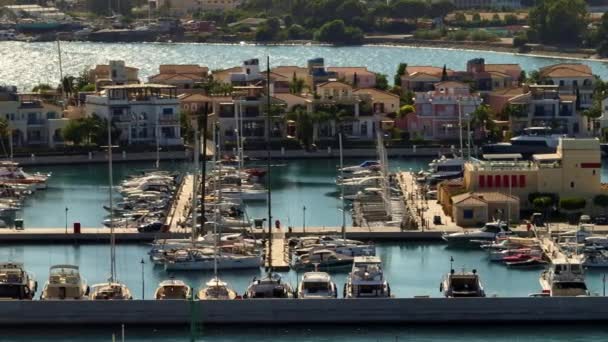 Segling Stil Flygfoto Lyxbåtar Limassol Marina Cypern Högkvalitativ Film — Stockvideo