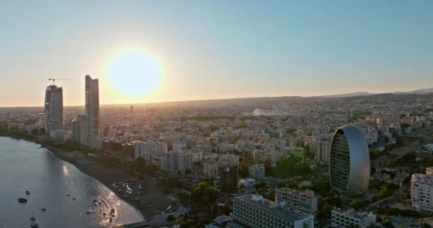 Fåglar Eye Magic Mesmerizing Sunset View Limassols Urban Elegance Coastal — Stockvideo