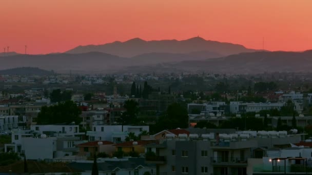 Widok Lotu Ptaka Zachód Słońca Góry Miasta Cypr Wysokiej Jakości — Wideo stockowe