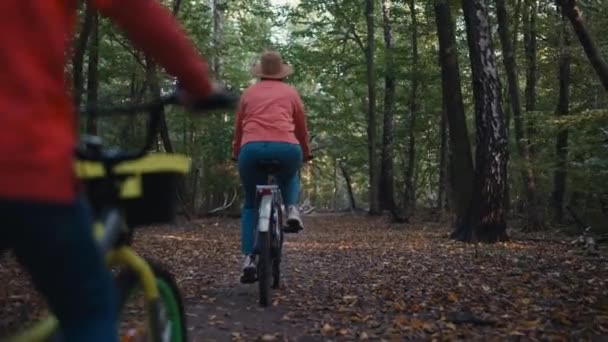 轻松愉快的踏板 妇女沉浸在公园自行车道上的一种积极的生活方式 高质量的4K镜头 — 图库视频影像