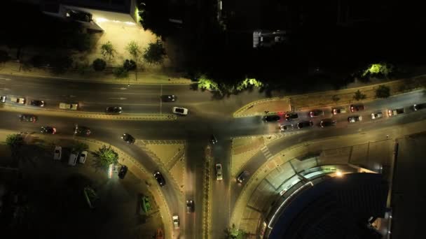 Вид Повітря Нічні Міські Дороги Міський Пейзаж Світлом Автомобільних Фар — стокове відео