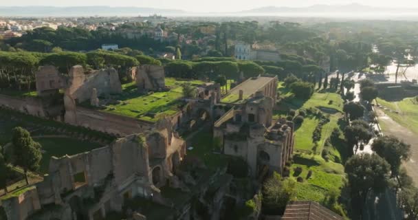 Luchtfoto Tempel Palatijn Rome Italië Toeristische Historische Monument Met Oude — Stockvideo