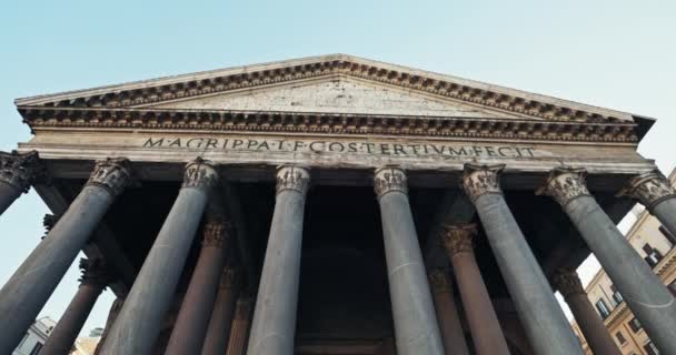 Pantheon Rom Italien Vacker Antik Arkitektur Byggnader Med Pelare Turist — Stockvideo