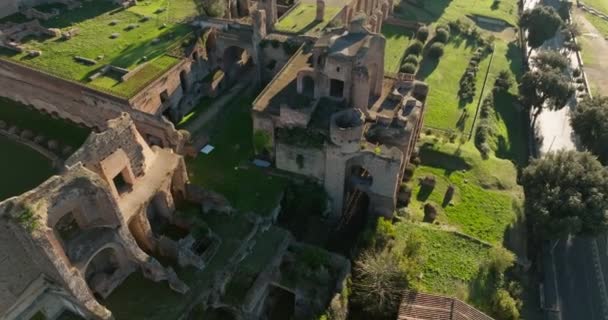 Luchtfoto Tempel Van Apollo Palatinus Rome Italië Ruïnes Muren Van — Stockvideo