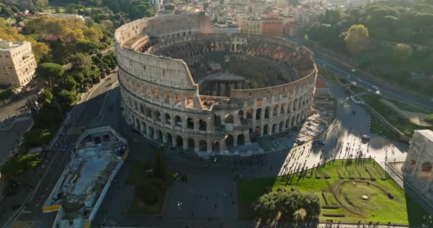 Vista Aérea Coliseu Roma Itália Ruínas Antigo Anfiteatro Romano Centro — Vídeo de Stock