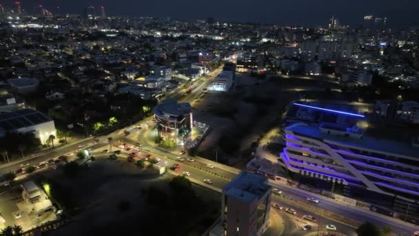 Urban Luminescence Aerial Exploration Limassols Nightly Charm Illuminated Skyscrapers Contemporary — Wideo stockowe