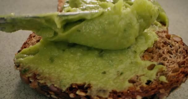 Guacamole Goodness Art Preparing Nama Avocado Guacamole Sandwich Break Высококачественные — стоковое видео