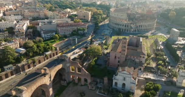 Vista Aérea Del Templo Palatino Coliseo Roma Italia Antiguas Ruinas — Vídeos de Stock