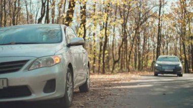 Kız arabadaki acil durum işaretini yakar ve arabadan iner. Yolculuk sırasında patlak tekerlek sorunları ve arızaları. Yüksek kalite 4k görüntü