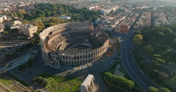 Vue Aérienne Colisée Rome Italie Ruines Ancien Amphithéâtre Architecture Romaine — Video