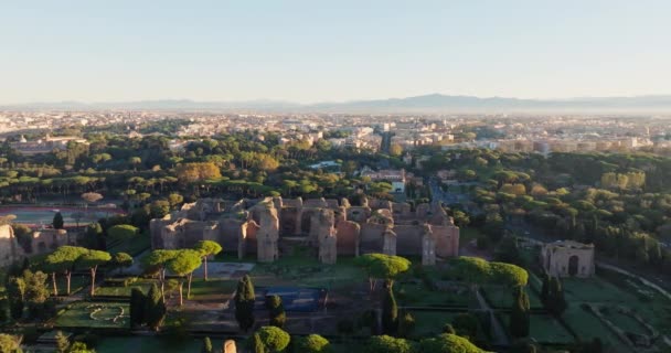 Cityscape Legacy Exploring Rome Baths Caracalla Aerial Views Ancient Marvels — Stock video