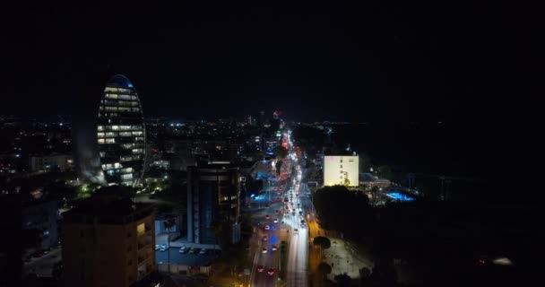 Limassol Dark Aerial Revelations Cyprus Metropolis Showcasing Gleaming High Rise — Wideo stockowe