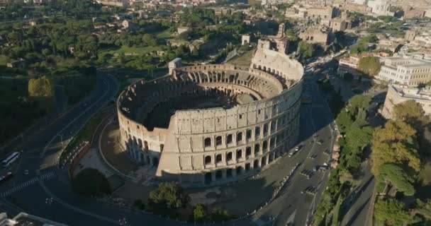 Nad Amfiteatrem Aerial Perspektywy Romów Koloseum Turystyczne Skarby Odsłonięte Wysokiej — Wideo stockowe