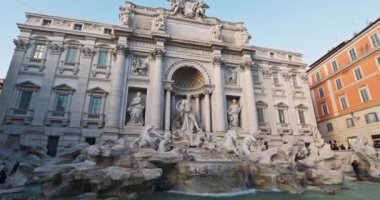 Cityscape Trevi Fountain Rome Italy. Beautiful ancient architecture of a historical tourist town. High quality 4k footage