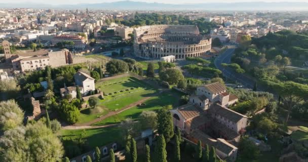Colosseum Majesty Aerial Views Rome Italy Ancient Marvels Cityscape High — Wideo stockowe