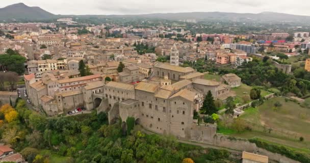 Vue Aérienne Paysage Urbain Viterbe Italie Murs Historiques Vieux Château — Video
