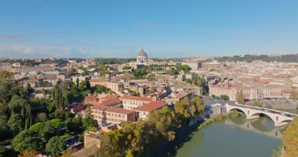 Vista Aérea Del Paisaje Urbano Con Río Tíber Roma Italia — Vídeos de Stock