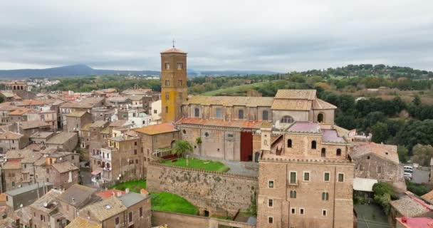Widok Lotu Ptaka Cityscape Sutri Włochy Starożytny Kościół Centrum Historycznego — Wideo stockowe