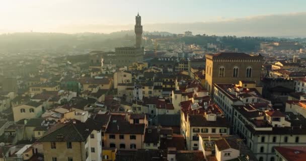Elegancja Zmierzchu Filmowa Eksploracja Lotnicza Florencji Torre Della Castagna Tower — Wideo stockowe