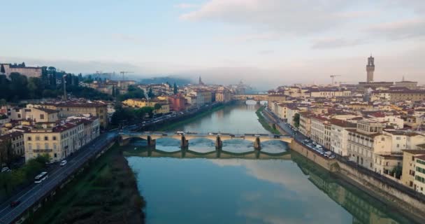 Letecký Pohled Město Řeky Arno Florencii Itálie Krásná Historická Architektura — Stock video