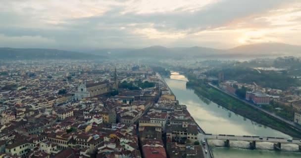 Bridges Arno Sweeping Aerial Expedition Capturing Rich Urban Tapestry Historic — Vídeo de stock