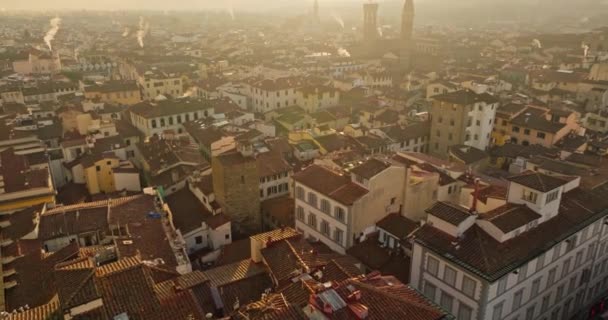Breathtaking Sunset Florence Drones Eye View Touristic European Streets Old — Vídeo de Stock