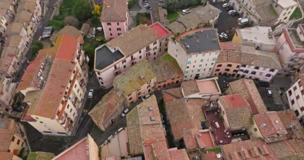 Widok Lotu Ptaka Bracciano Włochy Miejski Krajobraz Starego Miasta Wąskimi — Wideo stockowe