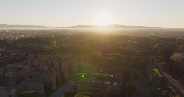 Odhalení Velkoleposti Starověkého Říma Vzdušné Perspektivy Ruinách Terme Caracalla Pod — Stock video