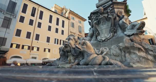 Pantheon Çeşmesi Şehir Meydanı Nda Roma Şehir Manzarası Tarihi Güzellik — Stok video