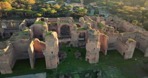 Luftaufnahme Terme Caracalla Rom Italien Antike Römische Ruinen Touristischen Punkt — Stockvideo