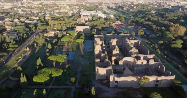 Aerial Marvel Banhos Caracalla Roma Itália Arquitetura Antiga Esplendor Urbano — Vídeo de Stock
