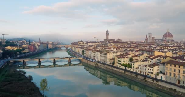 Zvýšená Elegance Dechberoucí Letecká Cesta Florencii Majestic Arno River Iconic — Stock video